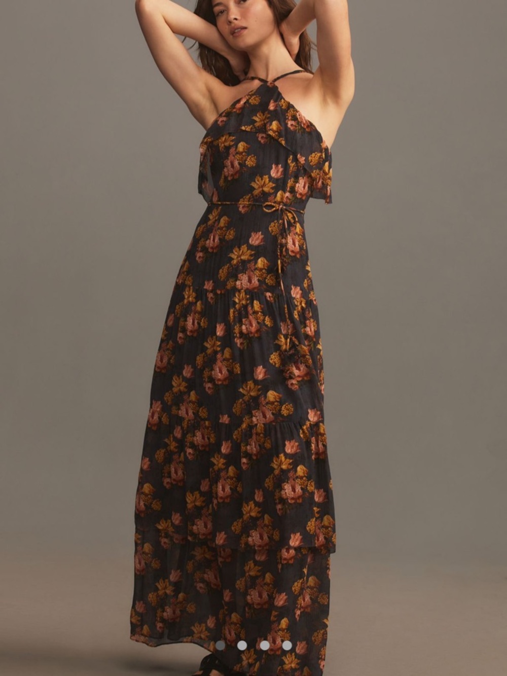 PAIGE Black Floral Halter Maxi Dress NWT